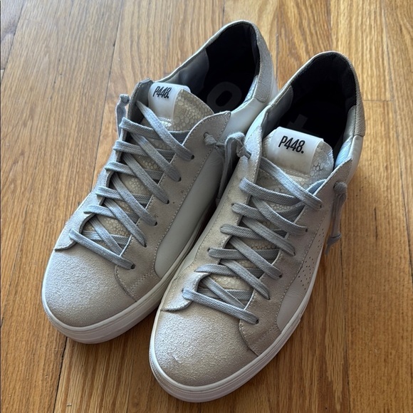 P448 Men's leather Sneakers sz EU 43 US 13 great pre owned condition - Picture 1 of 8